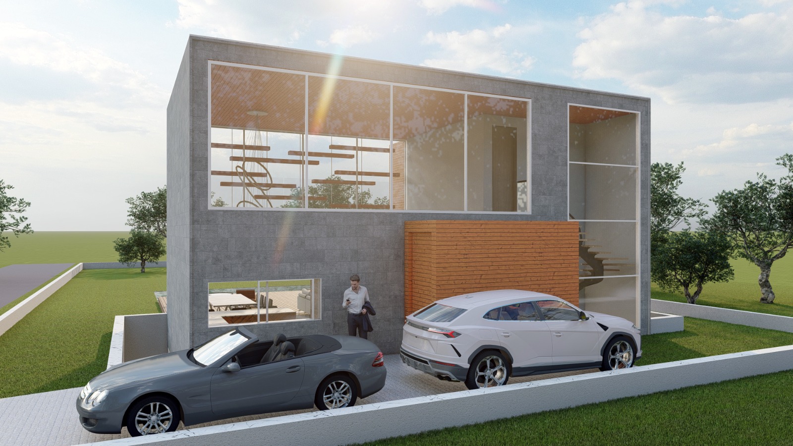 Villa girişi ve kapalı otopark