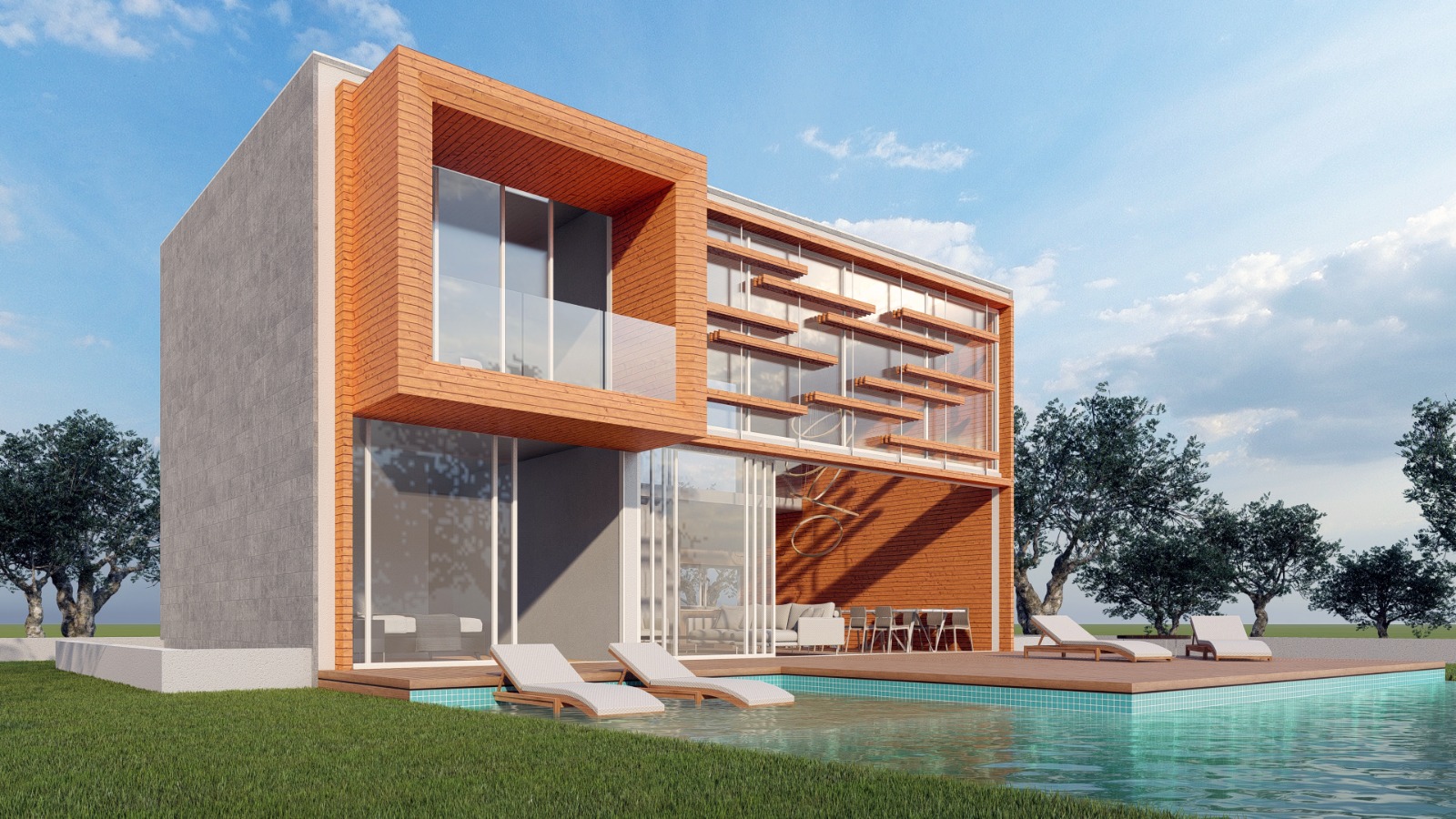 Villa giriş ve otopark görünümü