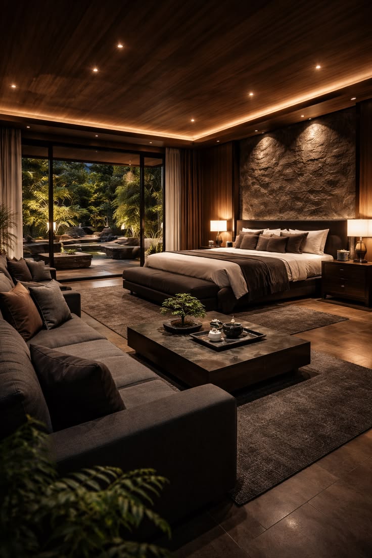 Warm luxury primary bedroom